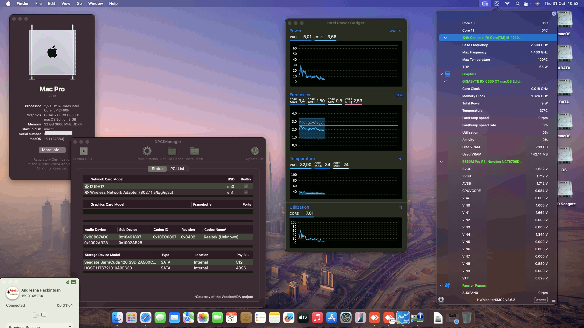 Success Hackintosh macOS Sequoia 15.1 Build 24B83 in Asrock B660M Pro RS + Intel Core i5 12400F + Gigabyte RX 6650 XT